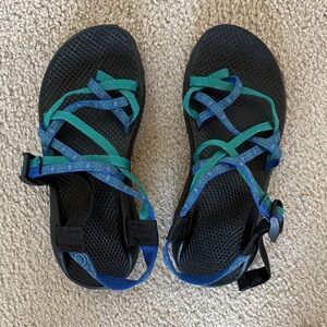Chaco Black Sandals with Teal and Blue Straps